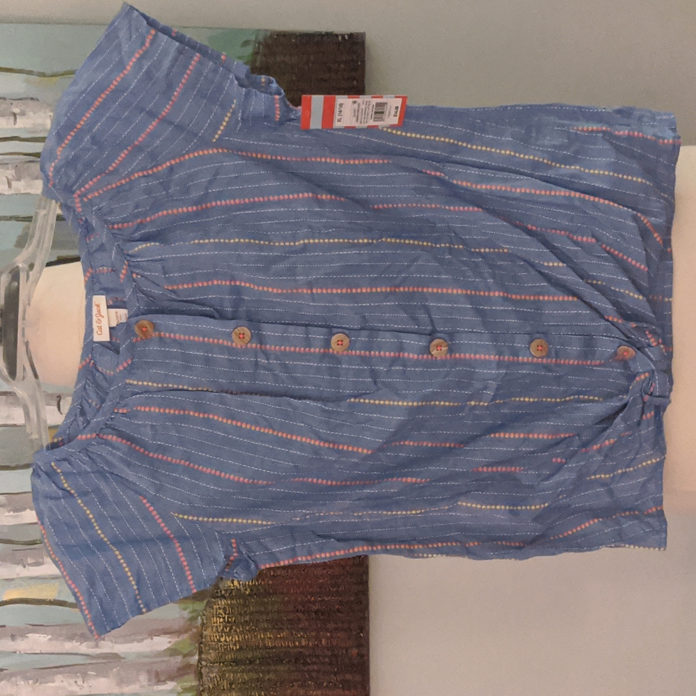 Girls' Cat & Jack Cap Sleeve Button Front Blouse with tie front